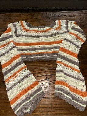 SHEIN Orange Cream and Taupe Striped Crochet Crop Top